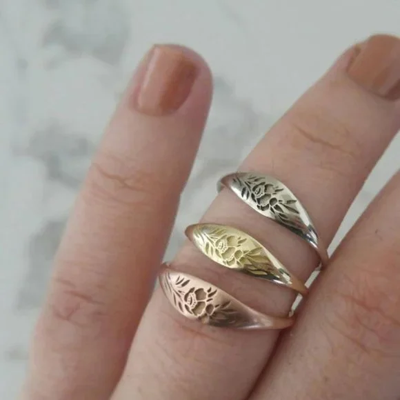 ▶14K Rose Gold Plated Flower Carved Unique Vintage Rings for Women, L022